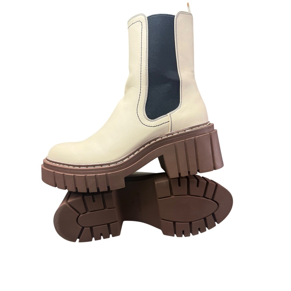 Stradivarius Cream Platform Lug Sole Chelsea Boots Brown Grunge‎ Chunky Size 9